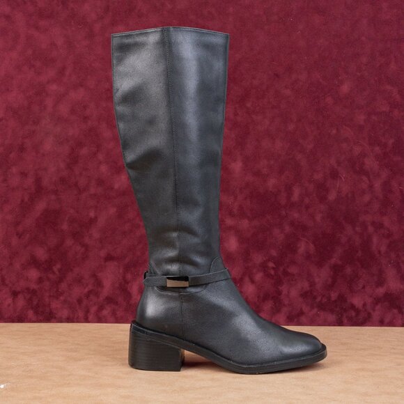 Linea Paolo Women Kamile Black Leather Buckle Knee Riding Fashion Boots sz 9 - Picture 4 of 10